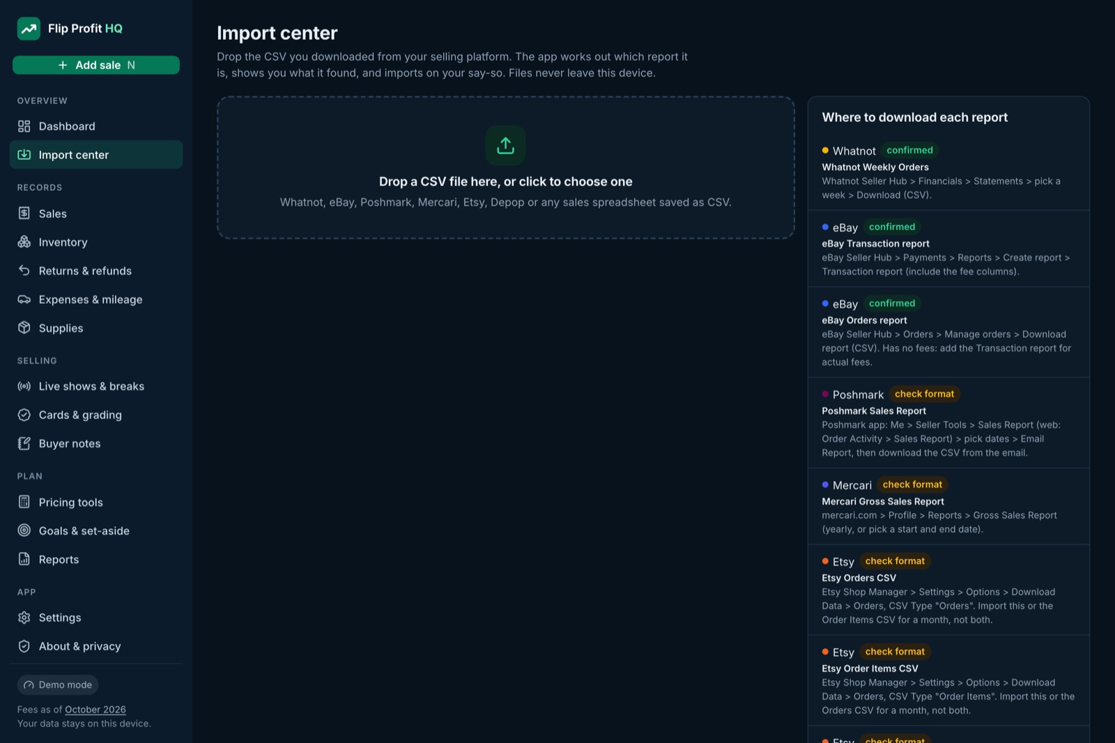 Import center that detects which platform report a CSV file is